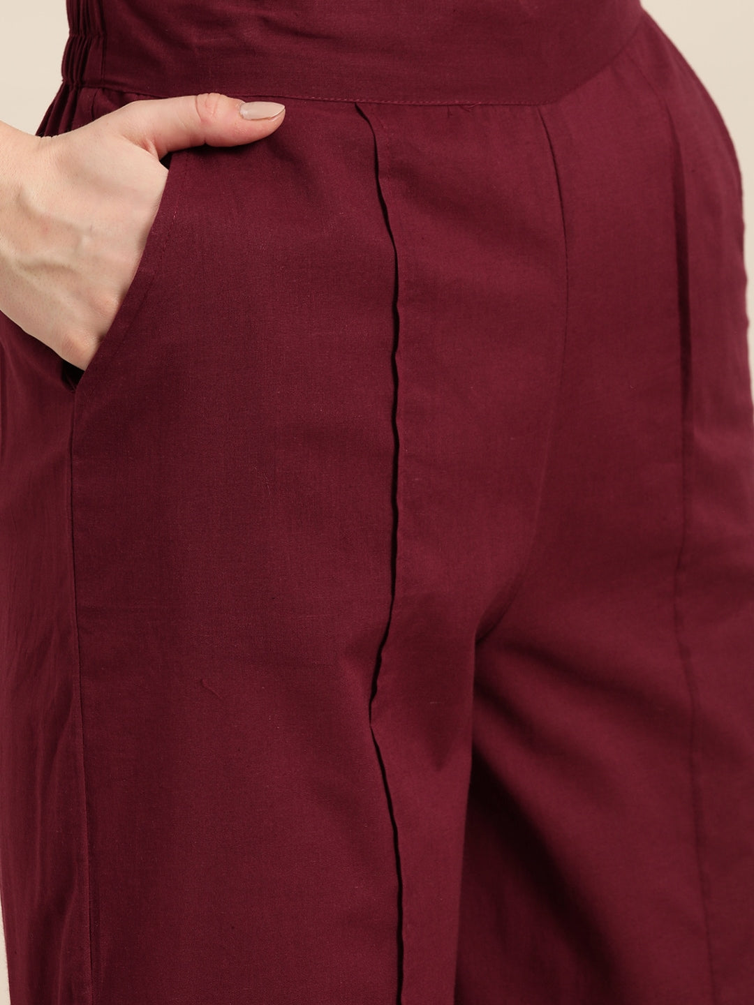 Sangria Women Maroon & Golden Pure Cotton Printed Kurta with Palazzos - Distacart
