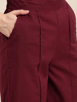 Thumbnail for Sangria Women Maroon & Golden Pure Cotton Printed Kurta with Palazzos - Distacart