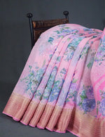 Thumbnail for Shades of Baby Pink with Floral Design Semi Chanderi Saree By Gayathri Reddy Designer Studio - Distacart