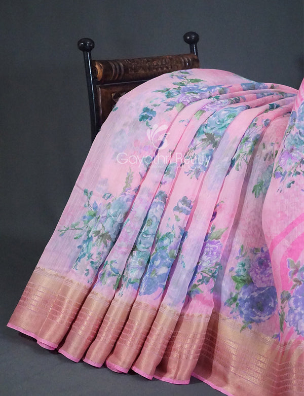 Shades of Baby Pink with Floral Design Semi Chanderi Saree By Gayathri Reddy Designer Studio - Distacart
