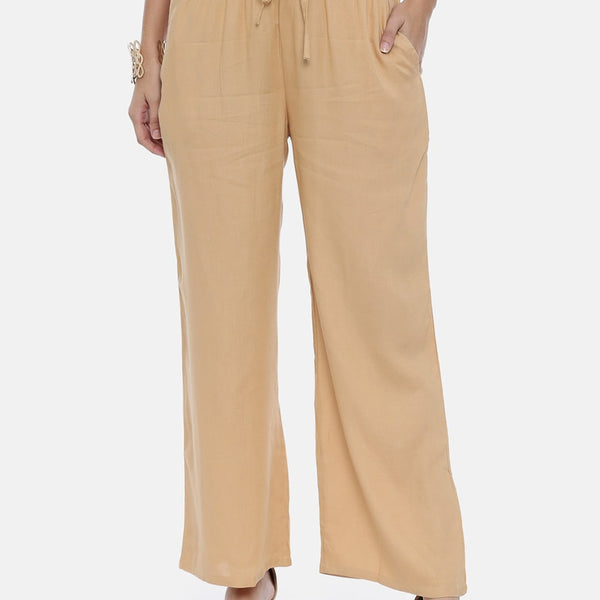 Souchii Beige Solid Flared Palazzos - Distacart