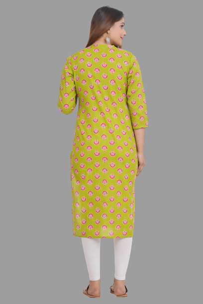 House of RP Women's Green Cotton Floral Print Straight Kurta - Distacart