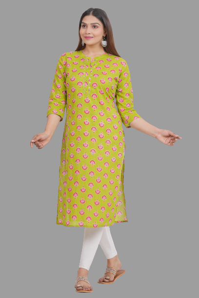 House of RP Women's Green Cotton Floral Print Straight Kurta - Distacart