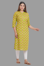 Thumbnail for House of RP Women's Green Cotton Floral Print Straight Kurta - Distacart