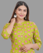 Thumbnail for House of RP Women's Green Cotton Floral Print Straight Kurta - Distacart
