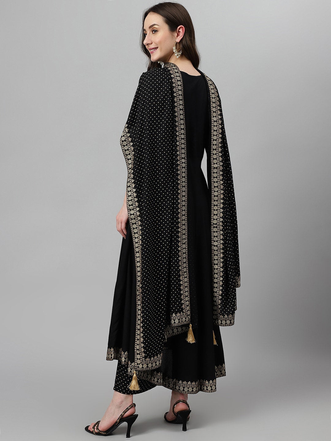 Khushal K Ethnic Motifs Yoke Design Zari Sequined Anarkali Kurta with Palazzos & Dupatta - Distacart