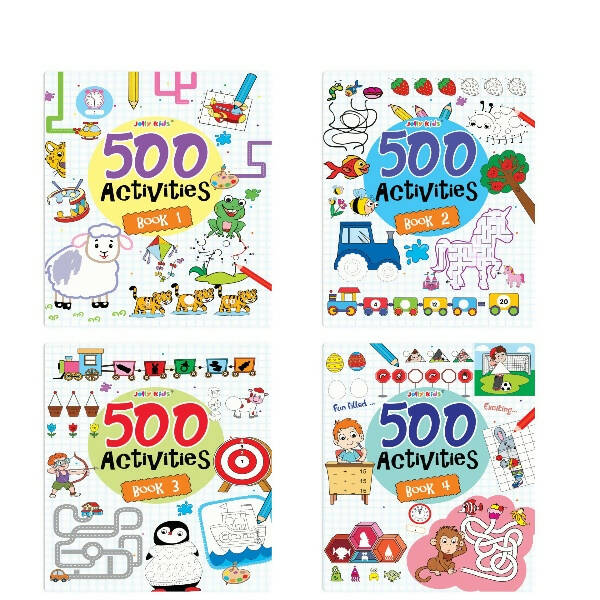Jolly Kids Fun Learning 500 Activities Books Set of 4| Ages 3-8 years Thinking Skills Activities Learning Counting, Spelling, Solve Puzzle Activities - Distacart