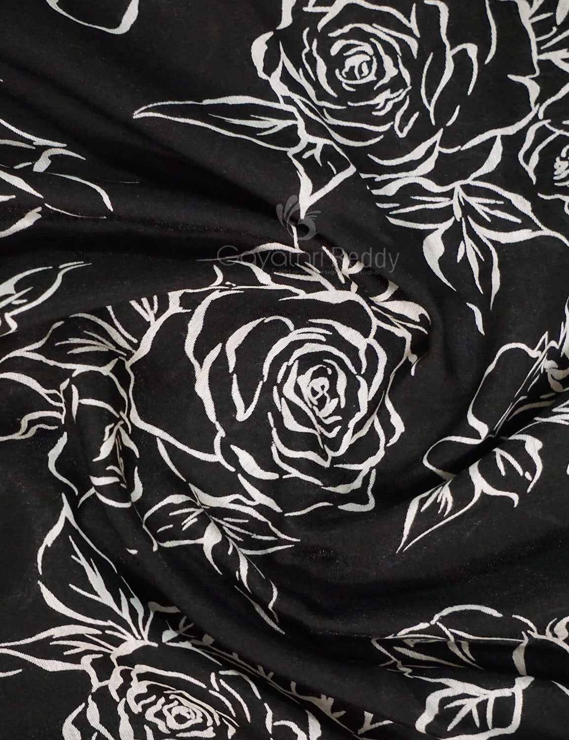 Shades of Black Floral Screen Dola Silk Saree By Gayathri Reddy Designer Studio - Distacart