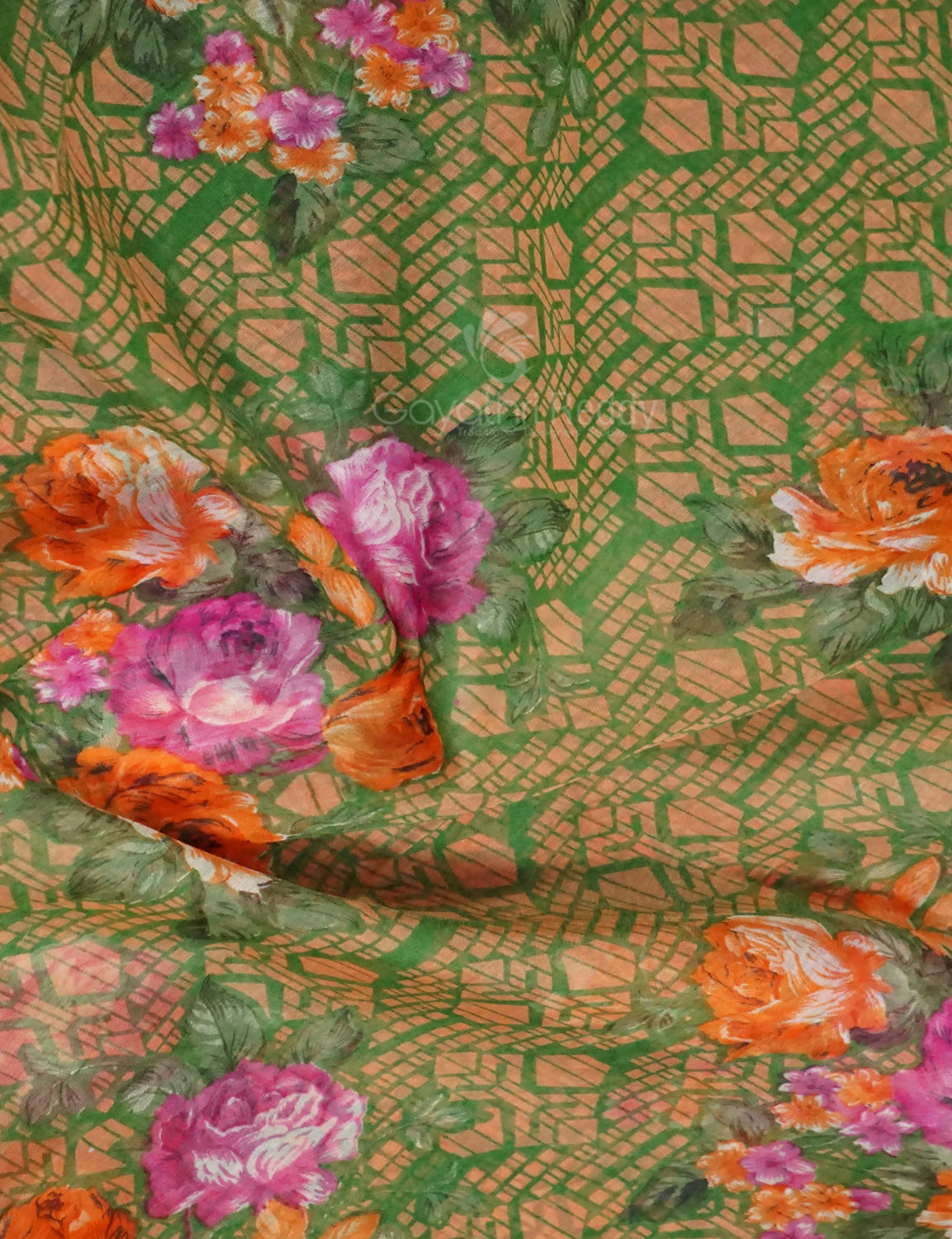 Shades of Parrot Green Colour Floral Design Semi Chanderi Saree By Gayathri Reddy Designer Studio - Distacart
