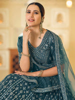 Thumbnail for Myra Rama Blue Soft Net Embroidered Lehenga - Distacart