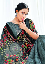 Thumbnail for Grey Chanderi Cotton Floral Printed Saree With Unstitched Blouse Piece - Kathika - Distacart