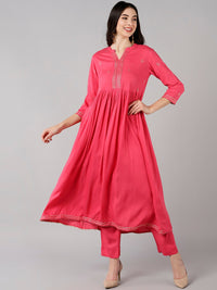 Thumbnail for Ahika Women Pink Floral Printed Pleated Kurta with Trousers - Distacart
