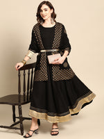 Thumbnail for Sangria Women Black & Gold-Toned Gotta Patti Kurta - Distacart