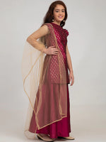 Thumbnail for NOZ2TOZ Burgundy Embroidered Kurta with Sharara & With Dupatta For Girls - Distacart