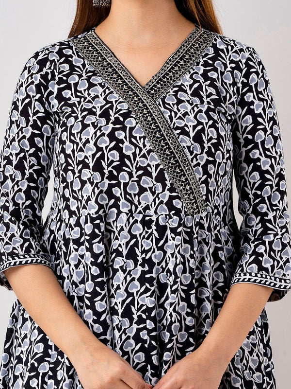Kalini Floral Printed Angrakha Anarkali Kurta With Trousers & Dupatta - Distacart