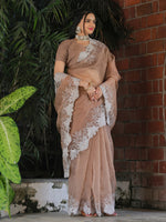 Thumbnail for Tikhi Imli Beige Embroidered Organza Saree - Distacart