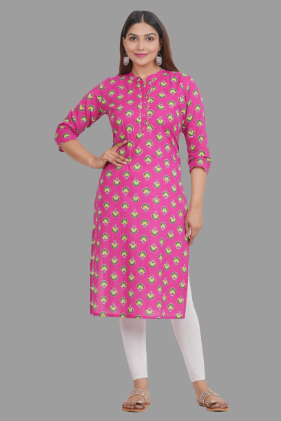 House of RP Women's Pink Cotton Floral Print Straight Kurta - Distacart