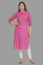 Thumbnail for House of RP Women's Pink Cotton Floral Print Straight Kurta - Distacart