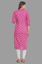 Thumbnail for House of RP Women's Pink Cotton Floral Print Straight Kurta - Distacart