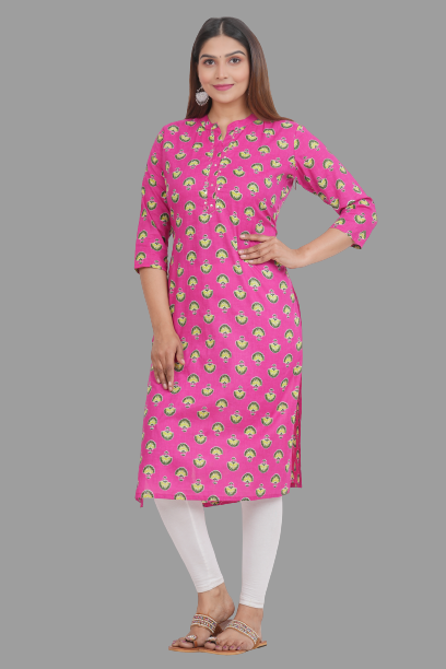 House of RP Women's Pink Cotton Floral Print Straight Kurta - Distacart