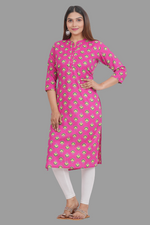 Thumbnail for House of RP Women's Pink Cotton Floral Print Straight Kurta - Distacart