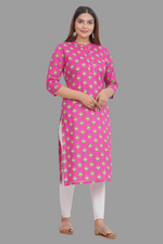 Thumbnail for House of RP Women's Pink Cotton Floral Print Straight Kurta - Distacart