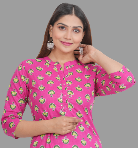 House of RP Women's Pink Cotton Floral Print Straight Kurta - Distacart