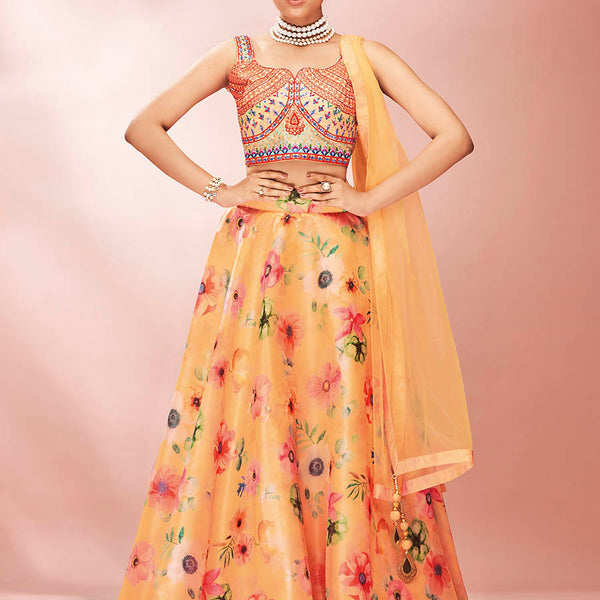 Myra Mustard Art Silk Embroidered Mirror Work Lehenga - Distacart