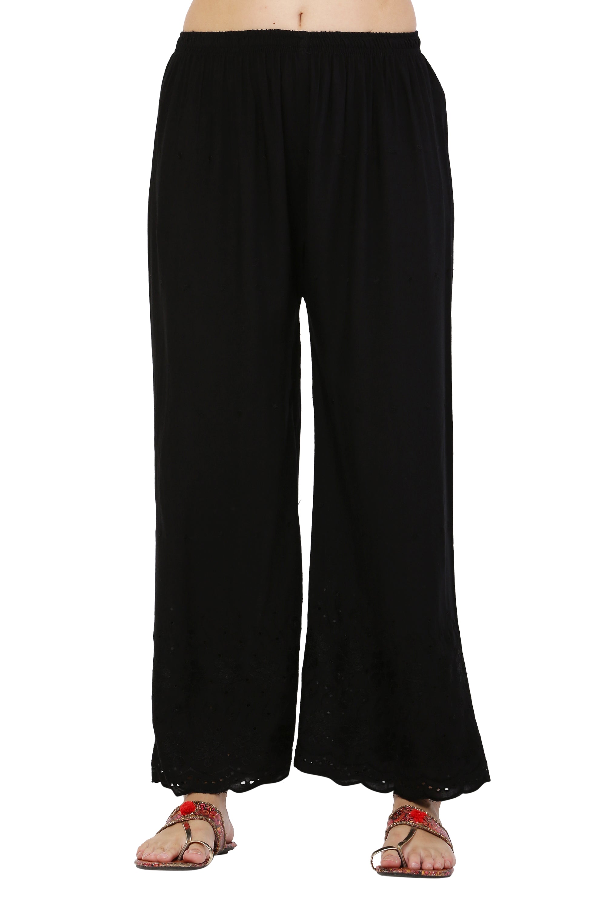 PAVONINE Black Color Half Schiffli Chikankari Rayon Fabric Sharara For Women - Distacart