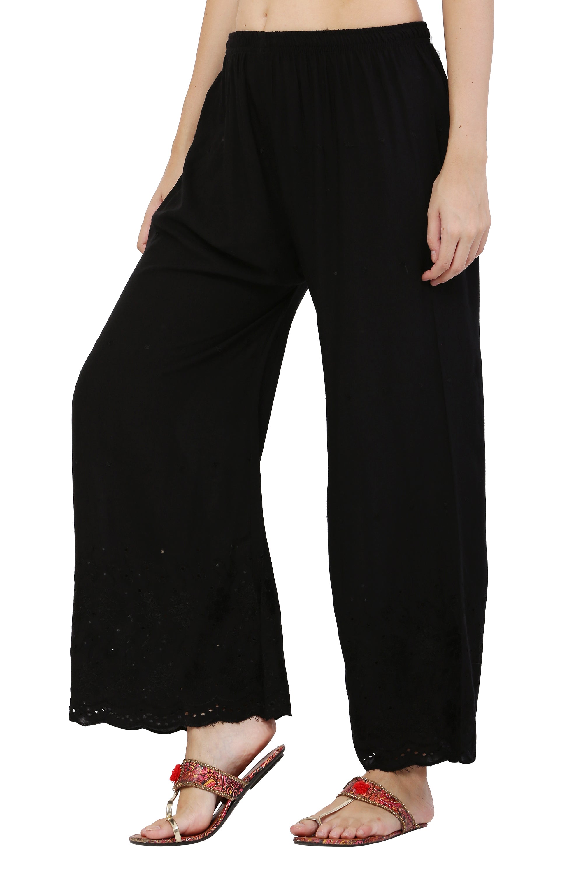 PAVONINE Black Color Half Schiffli Chikankari Rayon Fabric Sharara For Women - Distacart