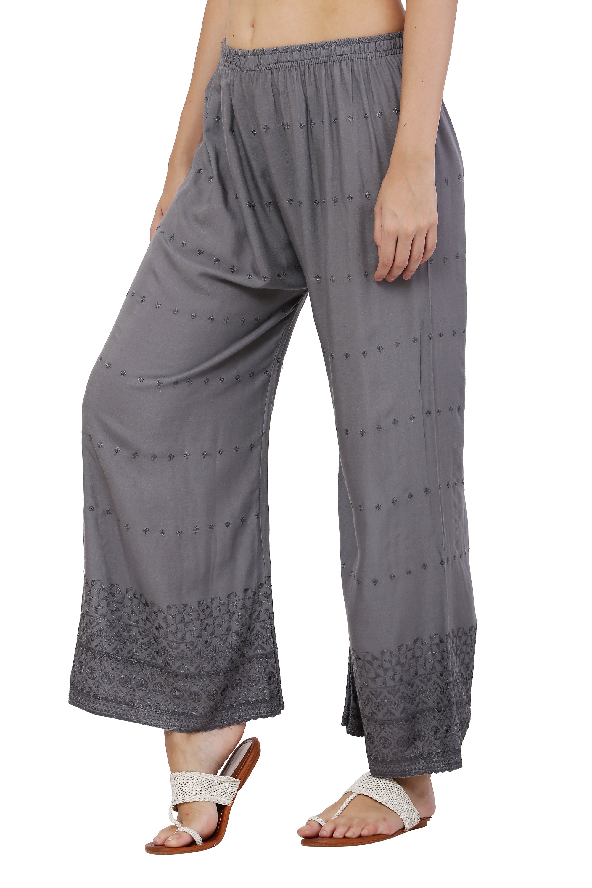 PAVONINE Grey Color Half Schiffli Chikankari Rayon Fabric Sharara For Women - Distacart