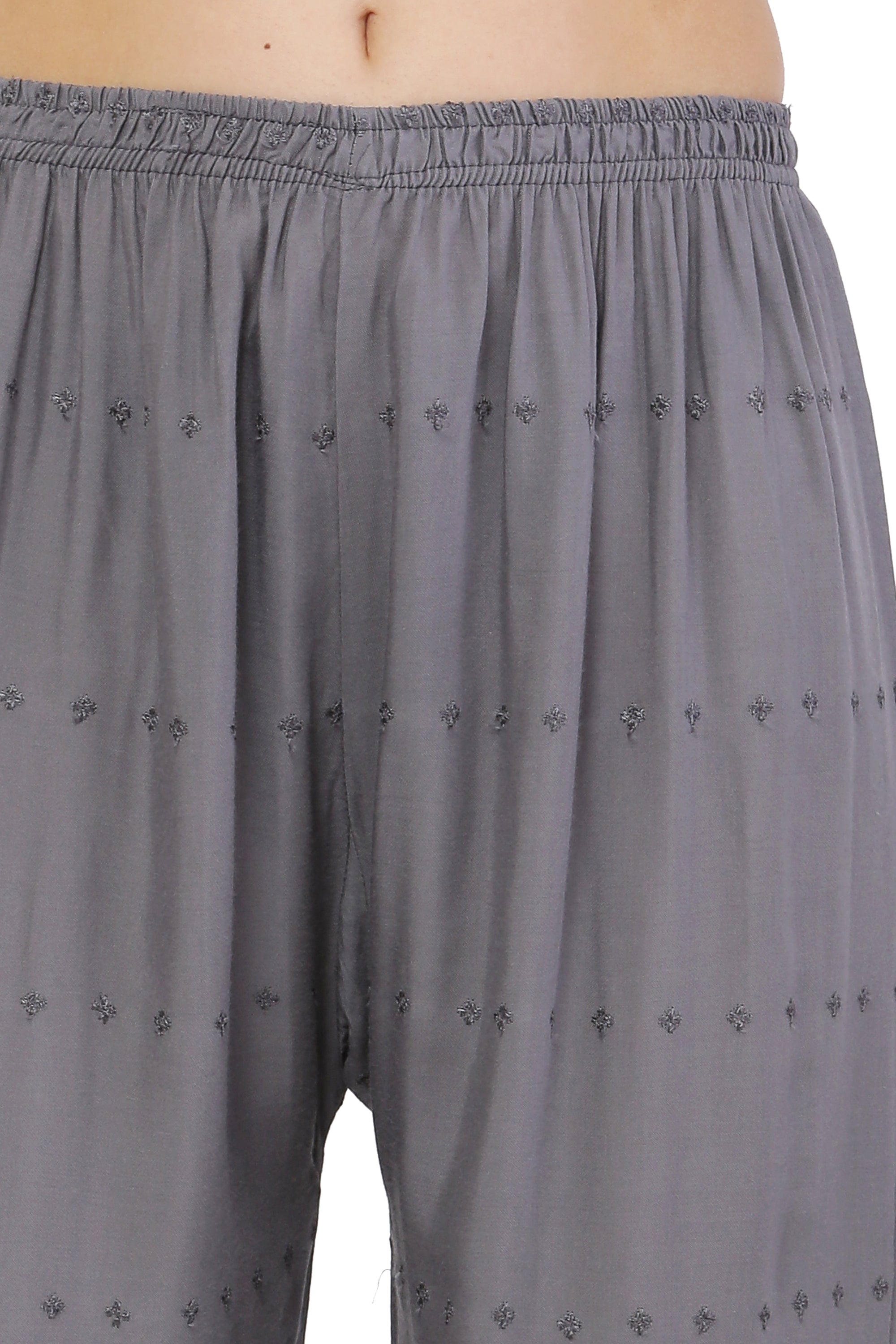 PAVONINE Grey Color Half Schiffli Chikankari Rayon Fabric Sharara For Women - Distacart