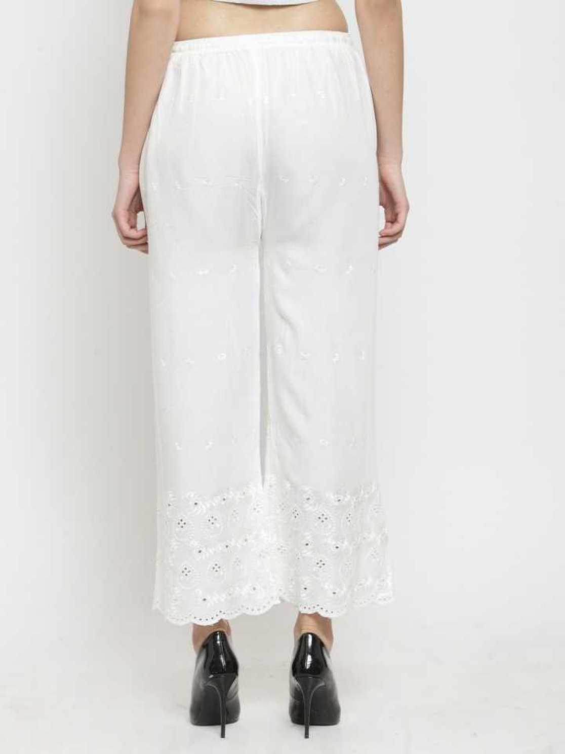 PAVONINE Off-White Color Half Schiffli Chikankari Rayon Fabric Sharara For Women - Distacart