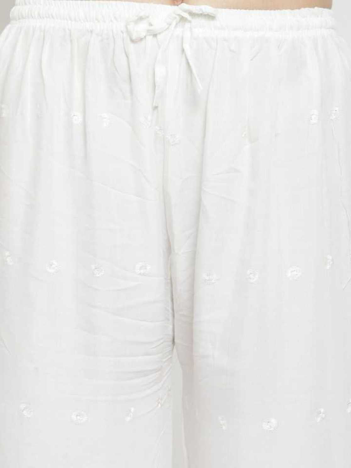 PAVONINE Off-White Color Half Schiffli Chikankari Rayon Fabric Sharara For Women - Distacart