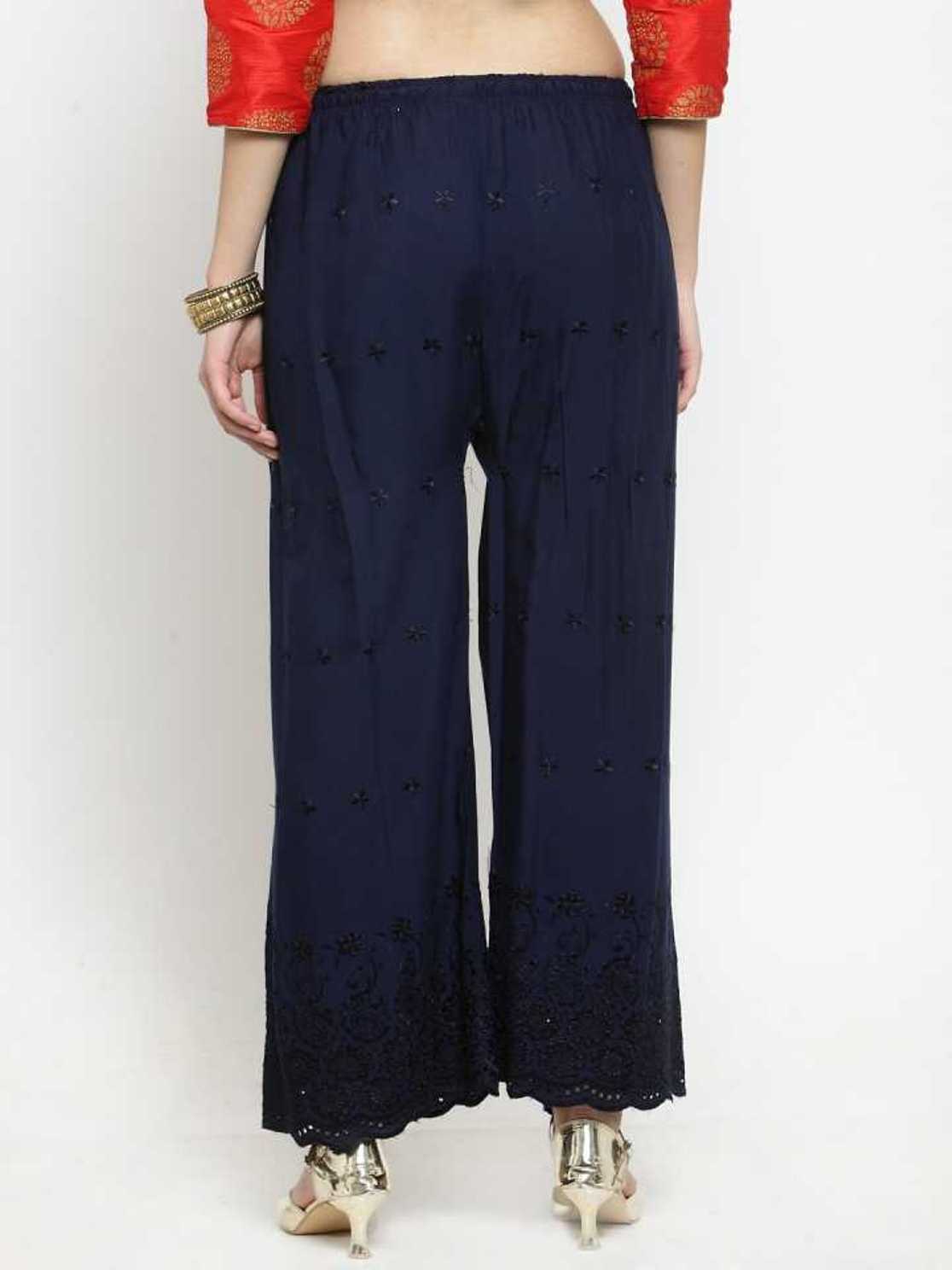 PAVONINE Navy Blue Color Half Schiffli Chikankari Rayon Fabric Sharara For Women - Distacart
