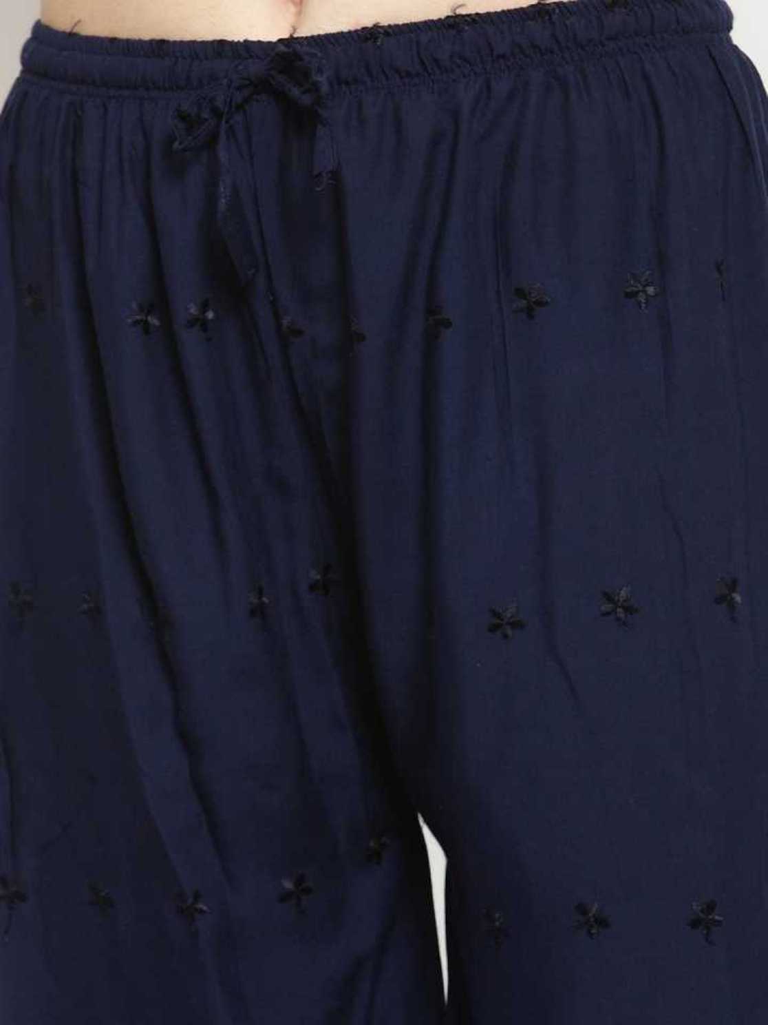 PAVONINE Navy Blue Color Half Schiffli Chikankari Rayon Fabric Sharara For Women - Distacart