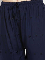 Thumbnail for PAVONINE Navy Blue Color Half Schiffli Chikankari Rayon Fabric Sharara For Women - Distacart