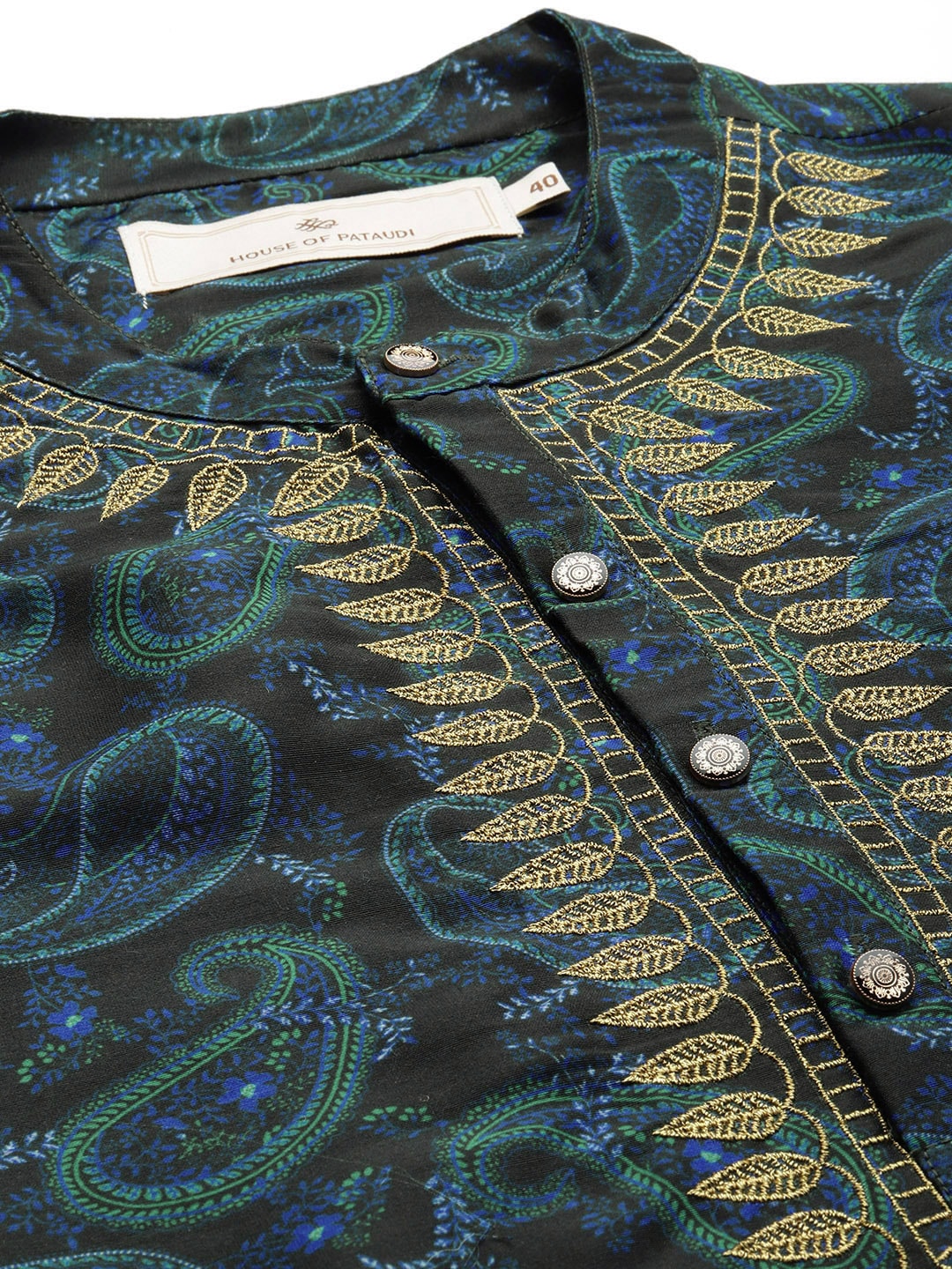 House of Pataudi Paisley Printed Rozana Kurta With Zari Detail - Distacart