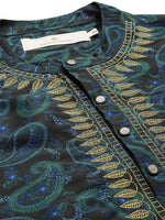 Thumbnail for House of Pataudi Paisley Printed Rozana Kurta With Zari Detail - Distacart