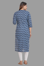 Thumbnail for House of RP Women's Blue Cotton Floral Print Straight Kurta - Distacart