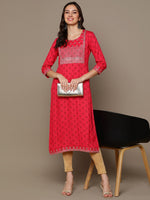 Thumbnail for HERE&NOW Ethnic Motifs Printed Sequined Embroidered Straight Kurta - Distacart