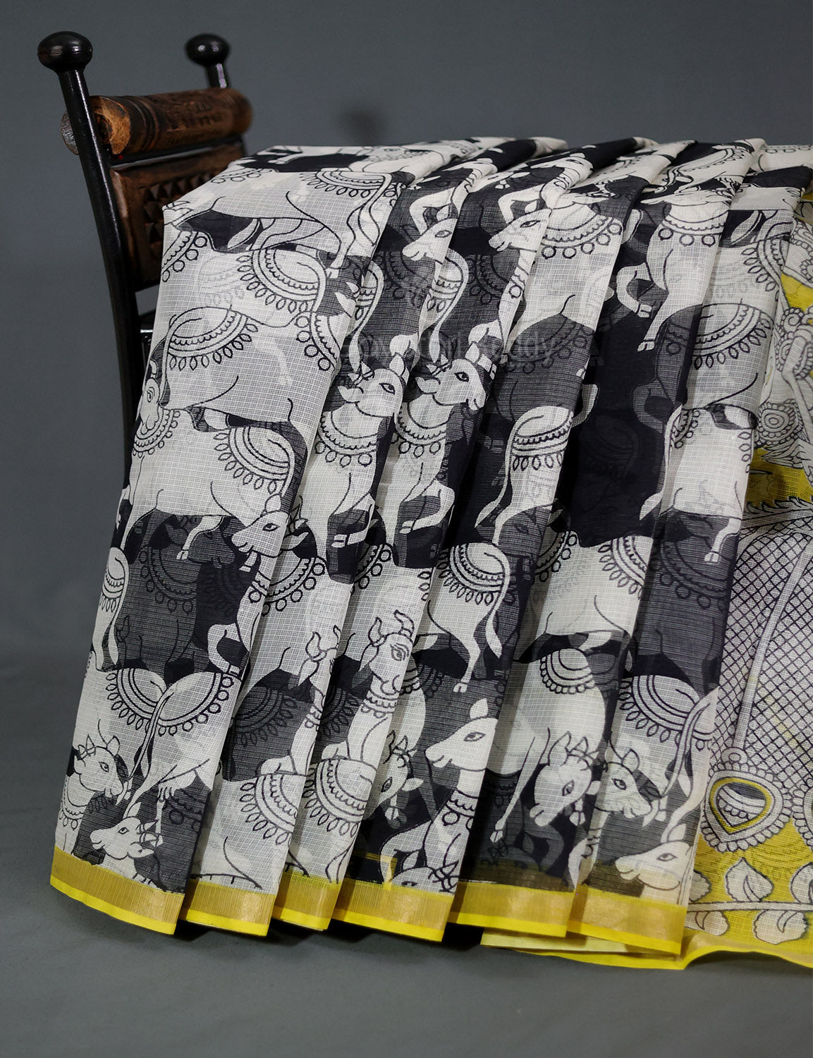 Black Colour Block Print Contrast Blouse Pure Kota Cotton Saree By Gayathri Reddy Designer Studio - Distacart