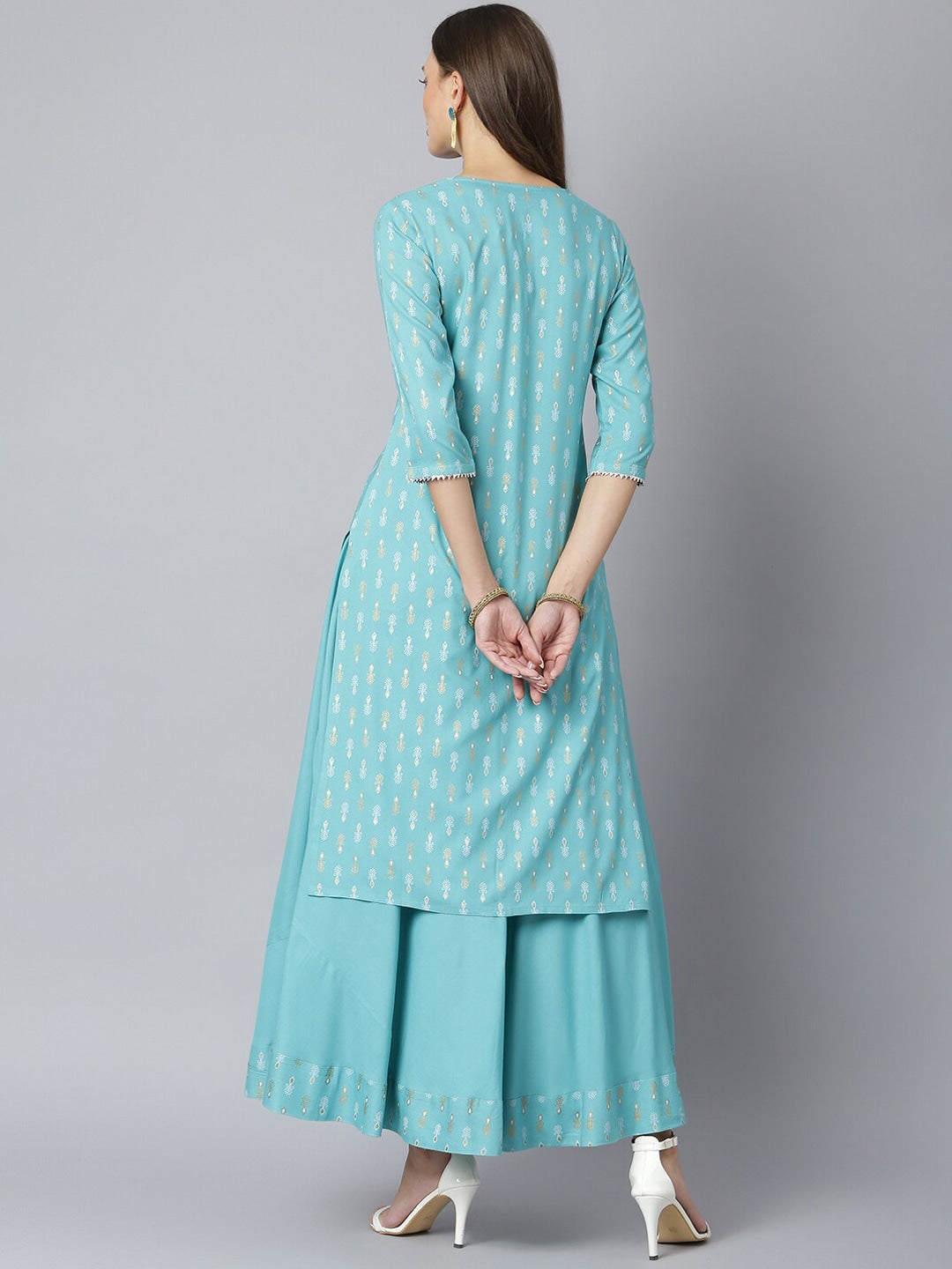 Khushal K Women Blue Printed Kurta with Palazzos - Distacart