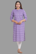 Thumbnail for House of RP Women's Purple Cotton Floral Print Straight Kurta - Distacart