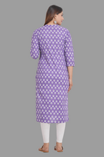 Thumbnail for House of RP Women's Purple Cotton Floral Print Straight Kurta - Distacart
