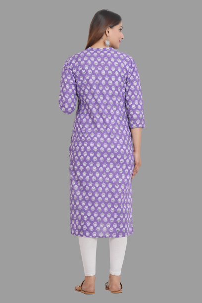 House of RP Women's Purple Cotton Floral Print Straight Kurta - Distacart