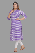 Thumbnail for House of RP Women's Purple Cotton Floral Print Straight Kurta - Distacart