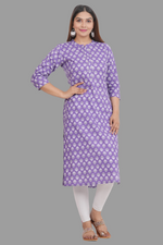 Thumbnail for House of RP Women's Purple Cotton Floral Print Straight Kurta - Distacart