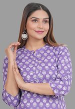 Thumbnail for House of RP Women's Purple Cotton Floral Print Straight Kurta - Distacart