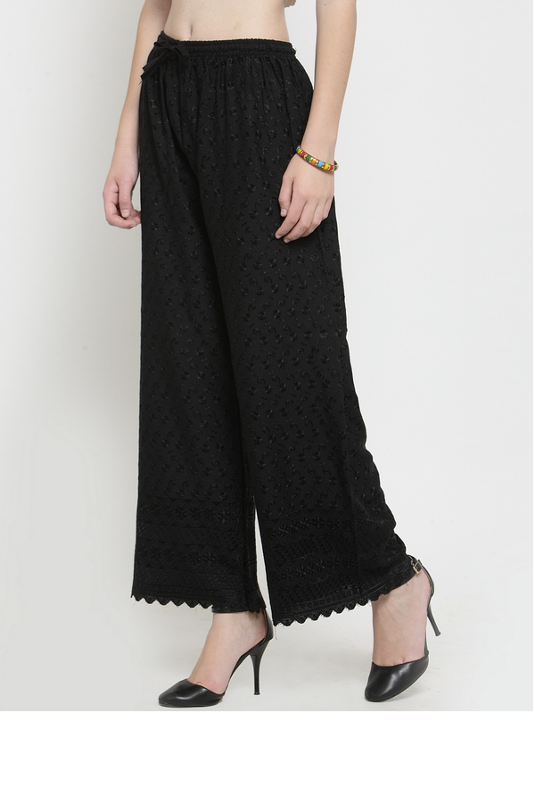 PAVONINE Black Color Full Chikankari Rayon Fabric Sharara For Women - Distacart